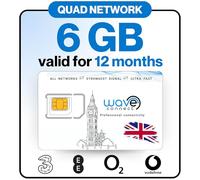 Wave Connect Quad Network Data Only SIM, Three, EE, O2, Vodafone, 4G LTE + 5G Prepaid, Activates On First Use, Includes UK, Ireland, EU, For Unlocked IoT Devices, Security Cameras (6GB | 12 Months)