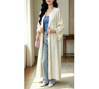 Wave Curve Embroidery, Open Abaya Cardigan, Pink Piping Trim, Monotone Wavy Stitch, Smooth Matte Drape