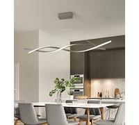 Wave Design LED Pendant Light Curl Linear Adjustable Hanging Lamp Nordic Style Modern Spiral Chandelier for Kitchen Island Dining Table Living Room,Grey+Tricolor Light-120cm