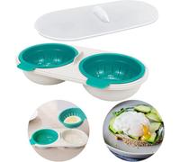 wave Egg Poacher Double Cup Egg Bowl Cooker Steamer High Capacity 2 Cups Design Cookware Draining Eggs Basket Boiler BPA for Ovens Breakfast Cooking Kitchen Steamed Poached Egg Gadge