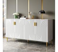Wave Front Sideboard with 4 Doors & 2 Drawers, Gold Handles & Feet, Modern Buffet Storage Cabinet for Home Storage, 152x40x75 cm, White Aosom UK