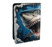 Wave Great White Shark Out of The Sea Printed Passport Holder,Travel Pu Leather Passport Cover Case Organiser for Men Women,6.5 Inch