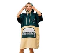 WAVE HAWAII Poncho Surf Poncho for Body Sizes from 160-190 cm Changing Aid for Swimming Beach Surfing Bath Towel with Bath Poncho Shower Poncho for Women Men Adults, Multi-coloured with green, M-L
