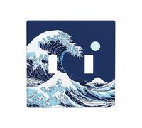 Wave in The Ocean Japanese Art Double Gang Toggle Light Cover Wall Plate Switch Decor Standard Size - 11.4x11.4cm