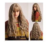 Wave Lace Front Wigs Blonde Wig with Bangs Long Body Wave Wigs for White Women, 26inch Natural Synthetic Heat Resistant Fiber Hair Wigs for Everyday/Party/Cosplay Natural Synthetic Hair Wigs(B)