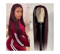 Wave Lace Front Wigs Brazilian 99J Straight Lace Front Human Hair Wigs 13x4 Burgundy 10-30 Inch Straight Transparent Lace Frontal Wig for Women, 150%, 180%, 250% Density Natural Synthetic Hair Wigs(15