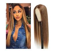 Wave Lace Front Wigs Brazilian Highlight Wig T Part Bone Straight Lace Frontal Wig HD Transparent Lace Wig Human Hair Pre Plucked Blonde Colored Wigs For Black Women Natural Synthetic Hair Wigs(180% D