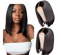 Wave Lace Front Wigs Brazilian Short Bob Wigs Bone Straight Human Hair Wigs Pre Plucked Middle Part Lace Bob Wigs For Black Women 150% Remy Hair Wigs Natural Synthetic Hair Wigs(14inches)