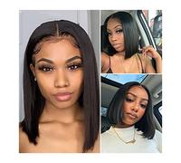 Wave Lace Front Wigs Brazilian Straight Bob Lace Wig HD Transparent 13×5 Lace Frontal Wig 8-16 Inch Short Bob Human Hair Wigs for Women Pre Plucked Bone Straight Lace Wig Natural Synthetic Hair Wigs(1