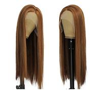 Wave Lace Front Wigs Brown Highlights Lace Front Wig Synthetic Lace Wigs for Women 180% Density Long Straight 18-28 Inch Glueless Lace Wig Heat Resistant Fiber Wig Natural Synthetic Hair Wigs(T-Part L