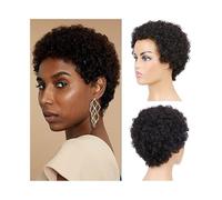 Wave Lace Front Wigs Curly Human Hair Wig Short Pixie Curly Human Hair Wigs Full Machine Made Fluffy Natural Synthetic Hair Wigs(8inches)