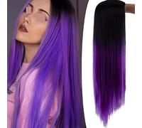 Wave Lace Front Wigs Golden Bangs Dyed Long Straight Hair Wig Women Natural Gradient Color Heat-resistant Synthetic Wig Natural Synthetic Hair Wigs(T6-184)
