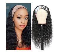 Wave Lace Front Wigs Headband Wig Human Hair Water Wave Headband Wigs for Black Women 8-26 Inch Glueless Machine Made Headband Wigs, Natural Color Natural Synthetic Hair Wigs(150% Density,14inches)