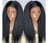 Wave Lace Front Wigs Kinky Straight High Temperature Fiber Hair Lace Front Wigs for Black Women Pre Plucked 18-28inches Synthetic Glueless Lace Frontal Wig Natural Synthetic Hair Wigs(1B kinky straigh