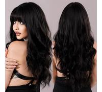 Wave Lace Front Wigs Long Body Wavy Silver Ash Hair Wig with Bangs for Women Daily Party High Density Hair Ombre Wigs Heat Resistant Fiber Natural Synthetic Hair Wigs(MW9061-1)