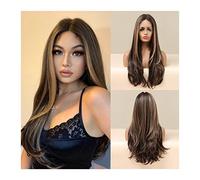 Wave Lace Front Wigs Long Brown Lace Front Synthetic Wigs 150% Density High Temperature Fiber Synthetic Wig Highlight Clear Lace Frontal Wig for Women Cosplay Wig Natural Synthetic Hair Wigs
