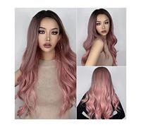 Wave Lace Front Wigs Ombre Pink Wigs Synthetic Ombre Wigs Natural Water Wave Hair Wigs Middle Part 24 Inch Wig Soft Heat Resistant Long Natural Hair Wigs Natural Synthetic Hair Wigs