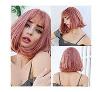 Wave Lace Front Wigs Pink Synthetic Hair Heat Resistant Medium Long Straight Bob Wig with Bangs 14inches Shoulder Length Cosplay Wigs for Women Natural Synthetic Hair Wigs