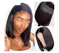 Wave Lace Front Wigs Short Bob Wig Straight Human Hair Wigs for Black Women Pre-Plucked 5x5x1 Closure Wig Brazilian Hair Lace Wigs 150% Density Natural Synthetic Hair Wigs(2,12inches)