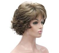 Wave Lace Front Wigs Short Curly Dark Auburn Synthetic Hair Full Wig Women Thick Wigs for Everyday Natural Synthetic Hair Wigs(12TT26 Lt. Brown mix)
