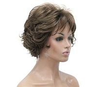 Wave Lace Front Wigs Short Curly Dark Auburn Synthetic Hair Full Wig Women Thick Wigs for Everyday Natural Synthetic Hair Wigs(12 Light brown)