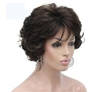 Wave Lace Front Wigs Short Curly Dark Auburn Synthetic Hair Full Wig Women Thick Wigs for Everyday Natural Synthetic Hair Wigs(6 Chestnut Brown)
