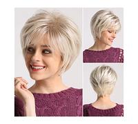 Wave Lace Front Wigs Short Hair Wigs with Bangs Light Brown Mixed White Blonde Pixie Cut Wig for Women Straight Synthetic Fiber Wigs Natural Frontal Bob Wig Natural Synthetic Hair Wigs