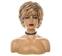 Wave Lace Front Wigs Short Synthetic Wig with Bangs Dark Root Ombre Color High Density Natural Headline Heat Resistant Hair Wig for Women Dream ice Natural Synthetic Hair Wigs(ZY-108)