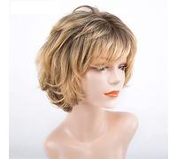 Wave Lace Front Wigs Short Synthetic Wig with Bangs Dark Root Ombre Color High Density Natural Headline Heat Resistant Hair Wig for Women Dream ice Natural Synthetic Hair Wigs(ZY-001)