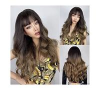 Wave Lace Front Wigs Synthetic Hair Wigs Long Wave Wig with Bangs Fluffy Wigs for Women Natural High Temperature Fiber Wigs for Daily Party Cosplay Natural Synthetic Hair Wigs(D)