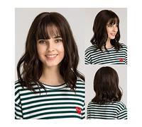 Wave Lace Front Wigs Synthetic Medium Long Loose Body Wave Wig with Bangs 14inch Cosplay Daily Natural Wigs for Women Soft Heat-resistant Fiber Hair Wig Natural Synthetic Hair Wigs(Pink)