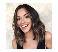 Wave Lace Front Wigs Synthetic Short Bob Wig 14 Inch Brown Mixed Blonde High Temperature Fiber Middle Part Lace Wig 150% Density Light Brown Lace Wig for Cosplay/Daily Natural Synthetic Hair Wigs