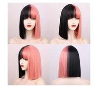 Wave Lace Front Wigs Synthetic Wigs Short Straight Bob Wigs with Bangs for Women Black Pink Purple Red Natural Hairline Wigs Natural Synthetic Hair Wigs(HF)