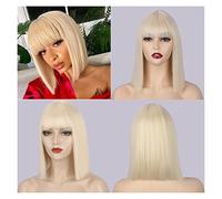 Wave Lace Front Wigs Synthetic Wigs Short Straight Bob Wigs with Bangs for Women Black Pink Purple Red Natural Hairline Wigs Natural Synthetic Hair Wigs(613)