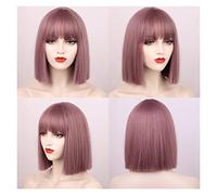 Wave Lace Front Wigs Synthetic Wigs Short Straight Bob Wigs with Bangs for Women Black Pink Purple Red Natural Hairline Wigs Natural Synthetic Hair Wigs(18)