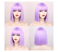 Wave Lace Front Wigs Synthetic Wigs Short Straight Bob Wigs with Bangs for Women Black Pink Purple Red Natural Hairline Wigs Natural Synthetic Hair Wigs(Purple)