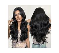 Wave Lace Front Wigs Wig Synthetic Fiber High Temperature Silk Head Set Wine Red Medium Part Long Curly Hair Natural Synthetic Hair Wigs(103F-black)