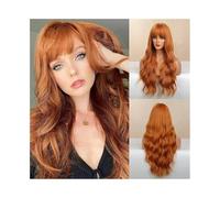 Wave Lace Front Wigs Wig with Bangs Long Curly Hair Net Synthetic Fiber High Temperature Silk Matte Silk Wig Natural Synthetic Hair Wigs(131-orange)