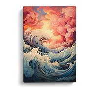 Wave Modern Baroque Art Canvas Print | Gallery Wrapped 30mm Frame Wall Art | 30x20 inches | Ready to Hang | Baroque Seascape Picture | Living Room Bedroom Lounge Office