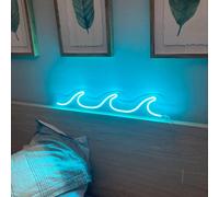 Wave Neon Signs Light Blue LED Night Lights With Dimmable Switch For Kids Wall Decor USB Powered For Living Room Bar Bedroom Gift(11.8 * 3.9")