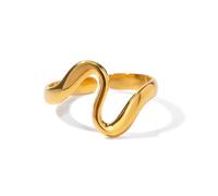 Wave Ocean Open Band Wrap Ring for Women Girls 18K Gold Plated Minimalist Chunky Snake Shaped Geometric Irregular Finger Ring Adjustable Personalized Hypoallergenic Lightweight Jewelry Gifts