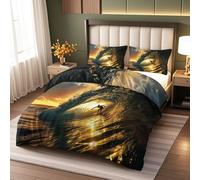Wave Ocean Theme Reversible Super King Duvet Cover Set,3D Sea Surfing SurfboardBedding Set Soft Microfiber Duvet Cover（260x220cm） with Zipper Closurewith 2 Pillowcase 50x75cm