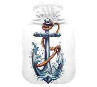 Wave Ocean White Pattern Hot Water Bottle with Cover for Pain Relief Feet Warmer for Cramps, 2L