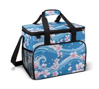 Wave Of Kanagawa Cherry Flowers Large Lunch Bag Soft Cooler Bag Insulated Thermal Bag Reusable Grocery Bags for Office Picnic Beach