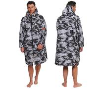 WAVE Oversized Waterproof Fleece-Lined Changing Robe | Quick Dry Wetsuit Changing Coat | Unisex (UK, Alpha, XS, Regular, Regular, Grey Camo)
