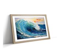 Wave Palette Knife Framed Wall Art Print, Ready to Hang Picture for Living Room Bedroom Home Office, Oak A2 (66 x 48 cm)