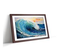 Wave Palette Knife Framed Wall Art Print, Ready to Hang Picture for Living Room Bedroom Home Office, Walnut A2 (66 x 48 cm)