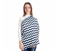 Wave Pattern Breastfeeding Cover with Windproof Protection | Milk Shred Fabric, Navy Finish, Discreet Summer Cover for Shopping and Grocery Store Trips