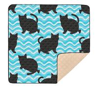 Wave Pattern Cartoon Cat Black Cute Foldable Baby Floor Play mat for Indoor Outdoor 1-Piecing Foldable Padded Play Mat for Babies Infants Toddlers, 50'' x 50''alfombrilla de actividad