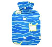 Wave Pattern Cartoon Cat White hot Bottle Water Bag with Soft Cover, 2L Water Bags for Menstrual Cramps, Menstrual Cramps, Bolsa para cólicos menstruales